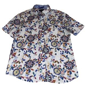 Johnston & Murphy Men's Cotton Button Down Floral Print Medium Summer Contrast